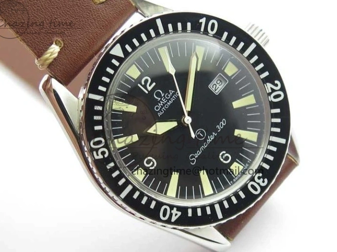 0408 Vintage Seamaster 300 Date T SS B12 Black Dial On Brown Leather Strap A2836 (Free Nylon Strap) WeatherProof 7911
